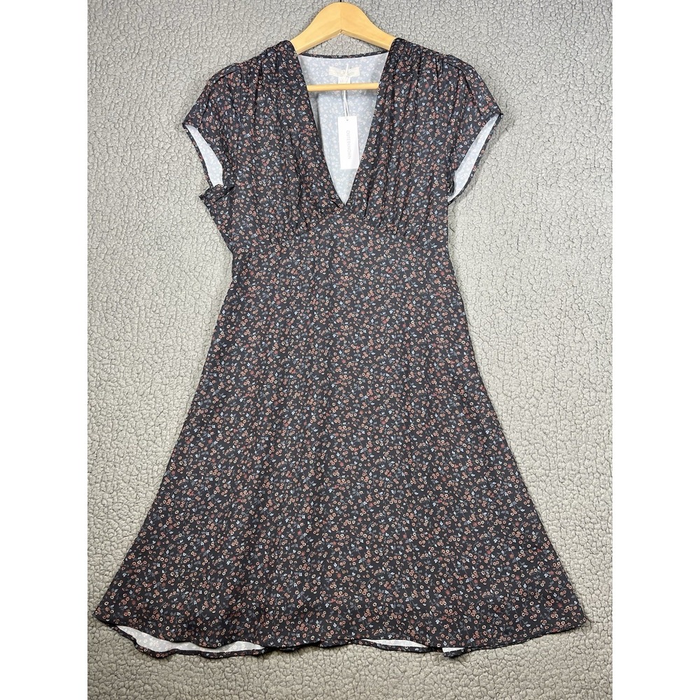 Outerknown Dress Sz Small Juniper Floral Ruffled Skater Waist Cap Sleeve $228 - Picture 1 of 11